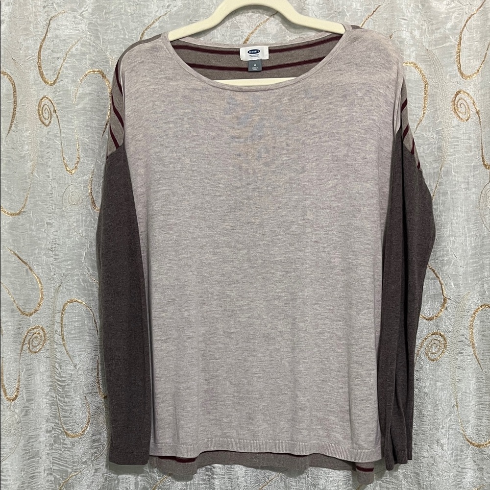 Old Navy Women's Long Sleeve Top - Cream and Brown